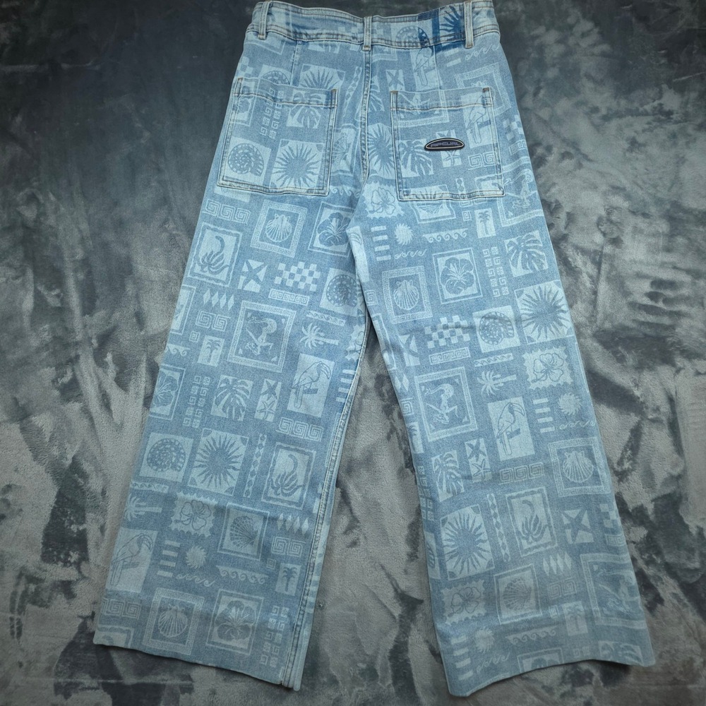 Rip Curl Wide Leg Tropical Stamp Print Jeans Light Wash Blue Size 30x25 04LWPA - Picture 9 of 10